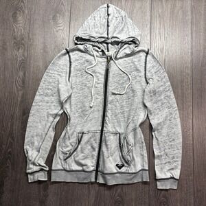 Roxy Womens Y2K Burnout Zip Up Hoodie Grey Contrast Stitch Graphic Small